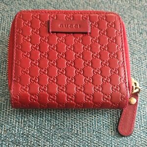 Gucci Red Leather Zip Wallet